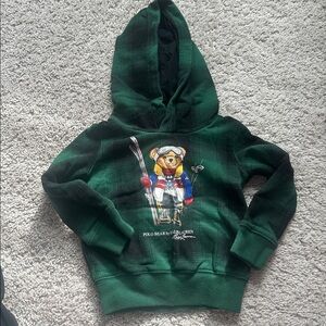 Polo by Ralph Lauren Plaid Green Kids Hoodie with Polo Bear Skiing